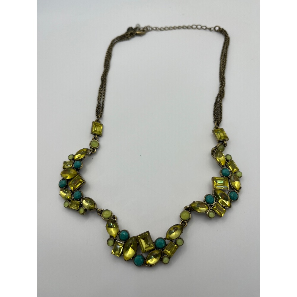 Betsey Johnson Lime Green Turquoise‎ Statement Bib Necklace Antique Brass Tone